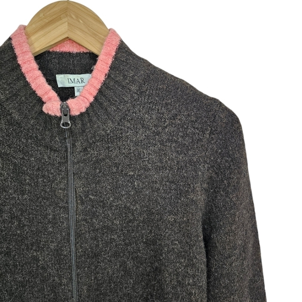 IMAR Wool Blend Sweater Sz XL Brown Zip Front Fall Fashion Layering Essential - Picture 7 of 12